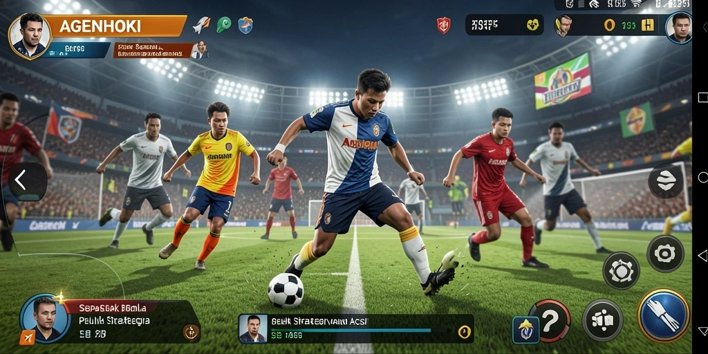 Tampilan gameplay AGENHOKI yang mendebarkan dan penuh aksi sepak bola.
