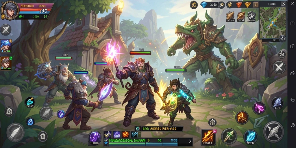 Tampilan gameplay mendebarkan dalam BOS5000 dengan aksi ARPG yang intens.