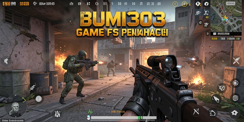 Screenshot gameplay BUMI303 dengan aksi tembak-menembak yang seru.