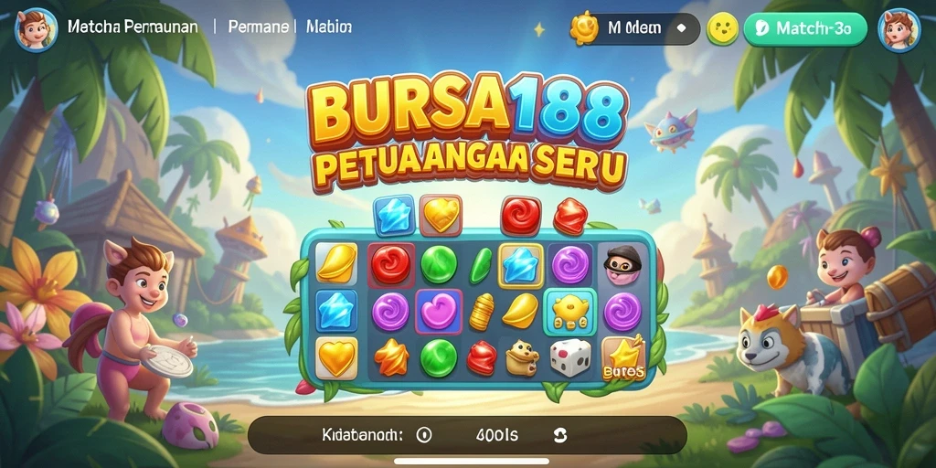 Tampilan permainan BURSA188 yang menampilkan aksi Match-3 yang seru.