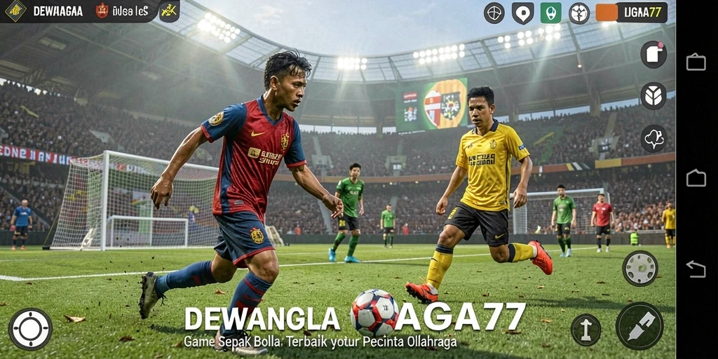 Tampilan gameplay seru dari DEWANAGA77 dengan aksi sepak bola mendebarkan.