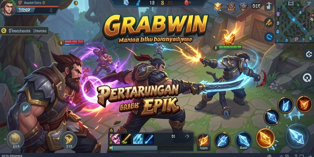 Tangkapan layar menampilkan pertempuran epik dalam <strong>GRABWIN</strong> dengan gameplay MOBA intens.