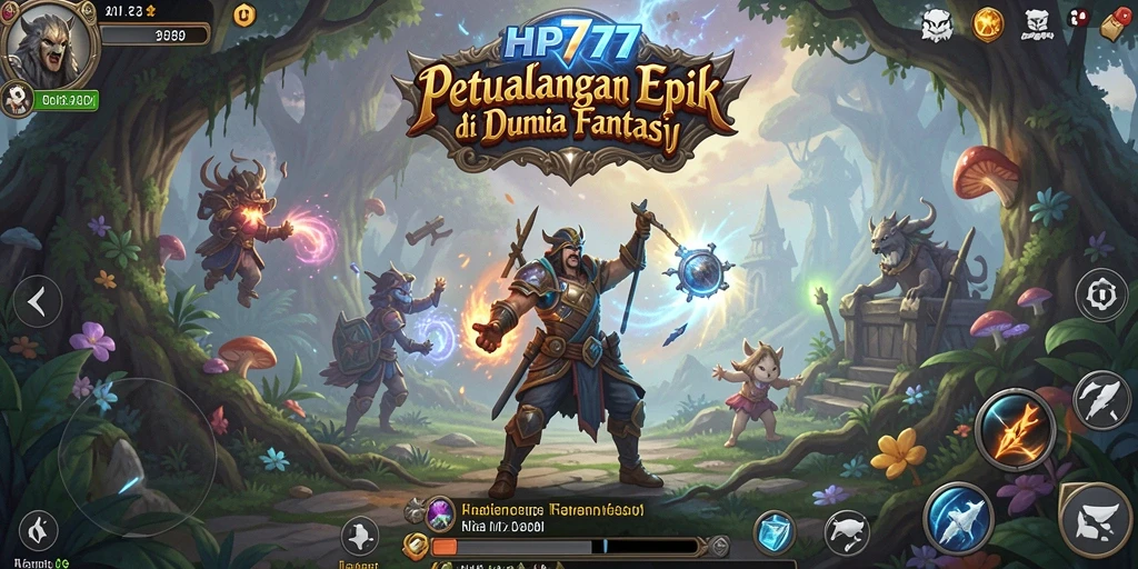 Tangkapan layar utama HP777 menunjukkan aksi pertarungan RPG yang mendebarkan.