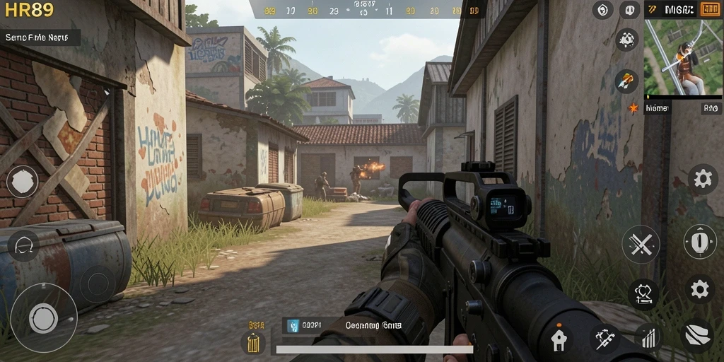 Screenshot gameplay HR89 menampilkan aksi tembak-menembak yang mendebarkan.