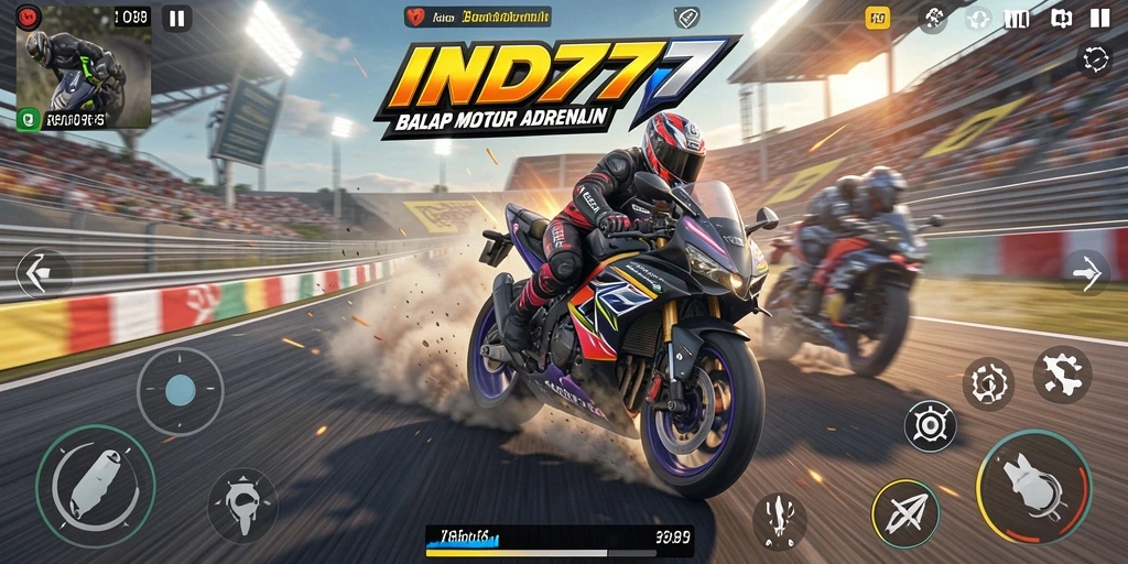 Screenshot gameplay IND777 menampilkan balapan motor yang mendebarkan.