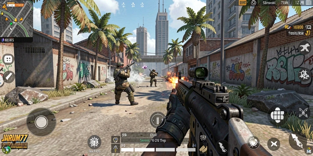 Tampilan gameplay seru JARUM77 dengan aksi TPS mendebarkan.