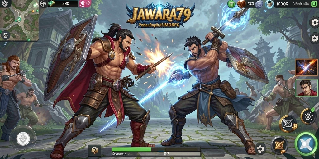 Tampilan gameplay menakjubkan di JAWARA79 dengan pertarungan seru.