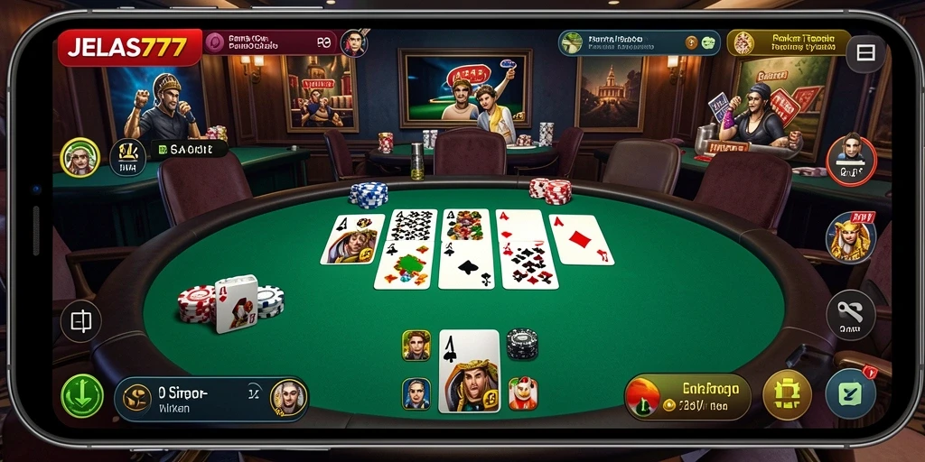 Tampilan gameplay Poker yang seru dan kompetitif di JELAS777.