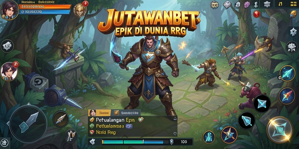 Tampilan gameplay JUTAWANBET dengan karakter yang beraksi di dunia fantasi.