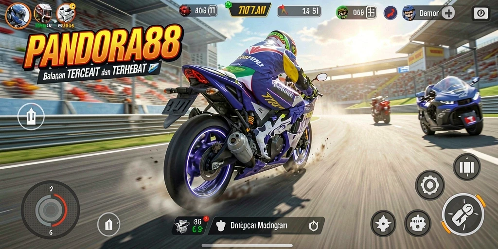 Screenshot PANDORA88 menampilkan aksi balapan motor yang mendebarkan.