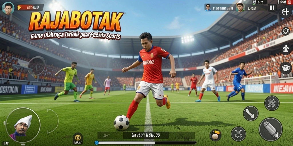 Tampilan utama gameplay RAJABOTAK dengan suasana olahraga yang seru.