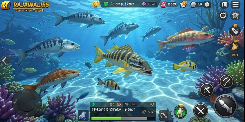 Screenshot menunjukkan gameplay seru Tembak Ikan RAJAWALI55.