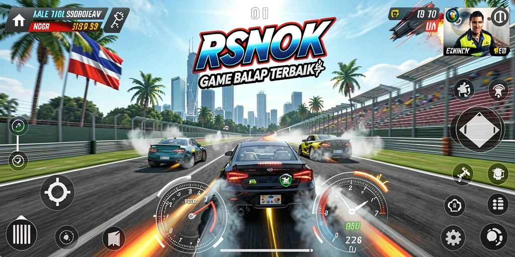 Screenshot gameplay RSNOK yang menunjukkan aksi balapan yang mendebarkan.