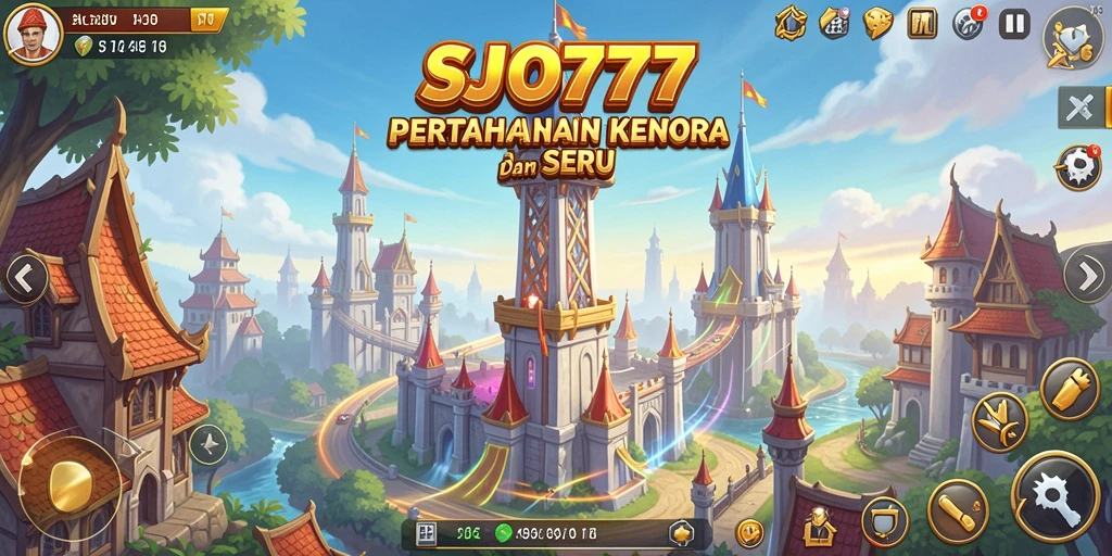 Screenshot gameplay SJO777 dengan pertahanan menara yang strategis.