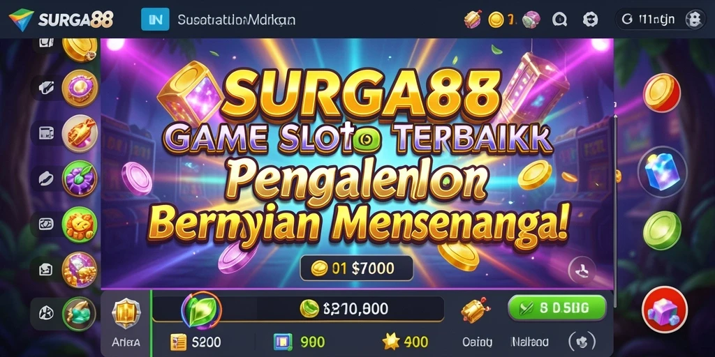 Screenshot utama SURGA88 menampilkan gameplay Slot dengan grafis colorful.